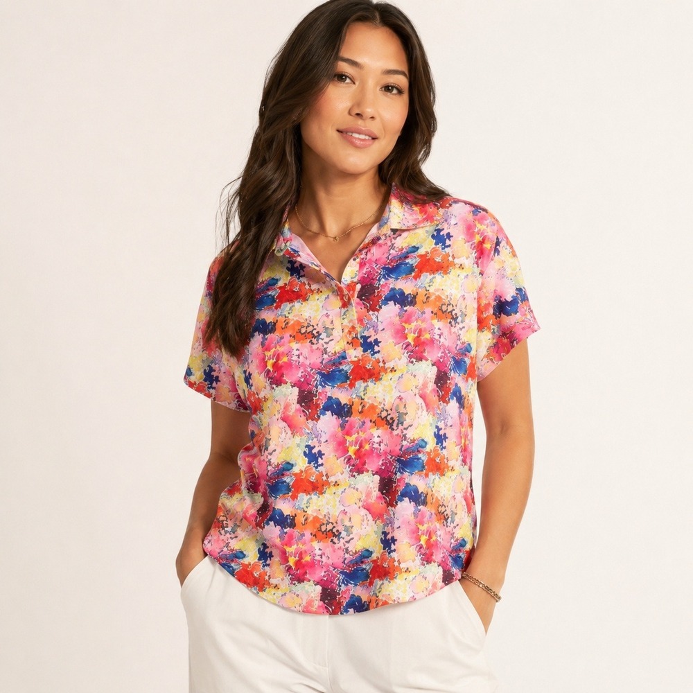 Daily Sports Golf Polo Shirt Abstract Floral Pink Multicolor XL Sweden Tennis